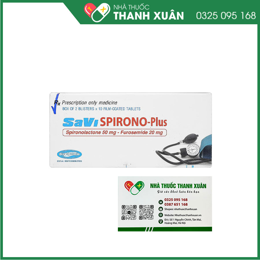 Savispirono-Plus thuốc điều trị tăng huyết áp, suy tim xung huyết mãn tính, xơ gan tích tụ dịch lỏng, chứng tăng tiết aldosteron